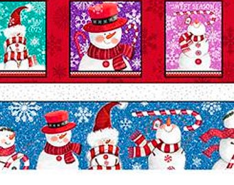 Sweet Season Snowmen Winter Stripes Cotton Woven Fabric