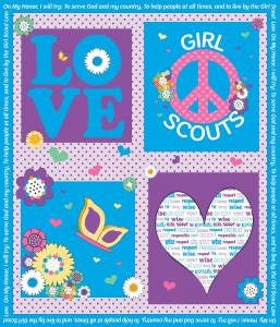 Licensed Girl Scout 36" Panel on Blue P6776-Blue Cotton Woven Panel