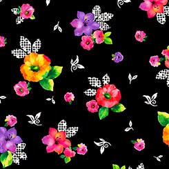 Brooke Fabric Collection by Studio 8 Small Floral on black and white Cotton Woven Fabric