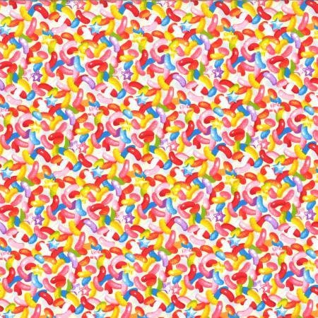 Candy Shop Candy Jelly Beans on White/Pale Yellow 40845 Cotton Woven Fabric