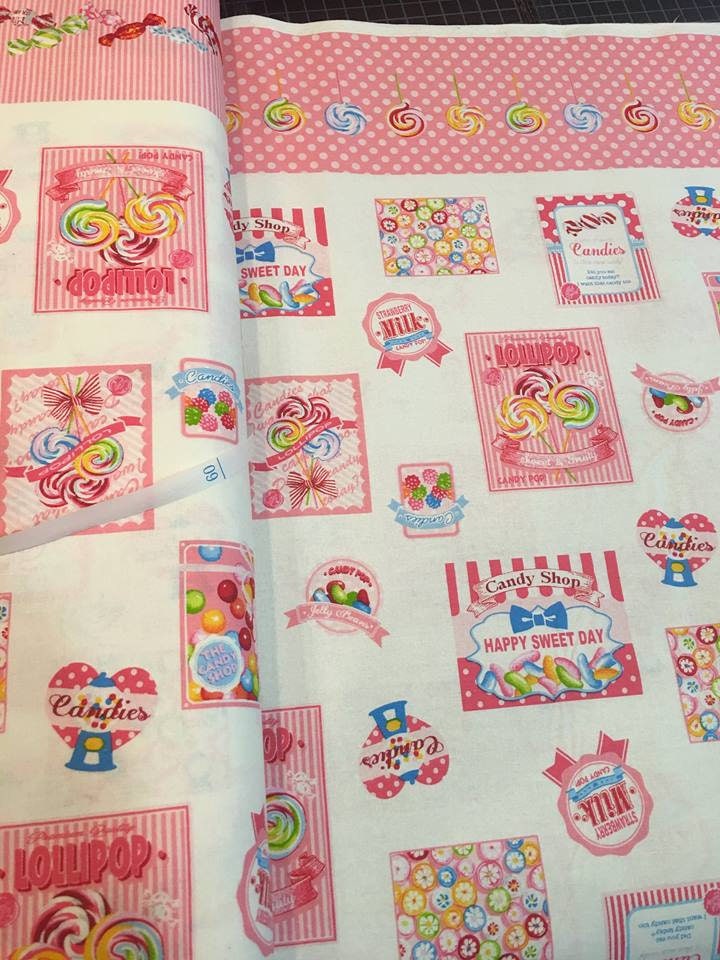 Candy Shop Candy, Gum, Sweets, Lollipop Blue Border Design 40843-70 Cotton Woven