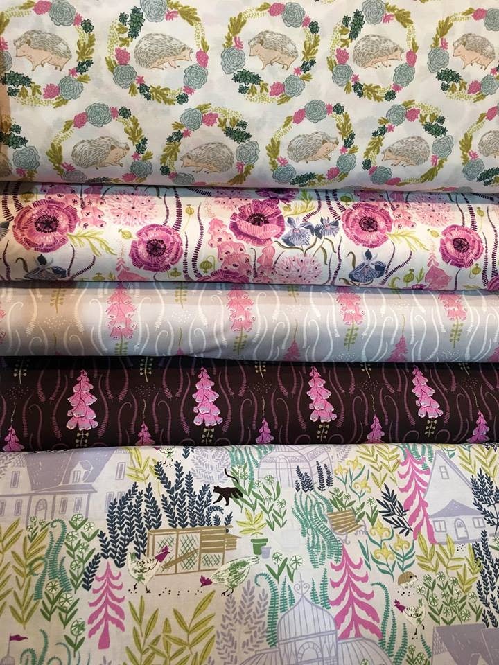 Garden Sanctuary by Rae Ritchie White Blooming Garden Purple Cotton Woven Fabric