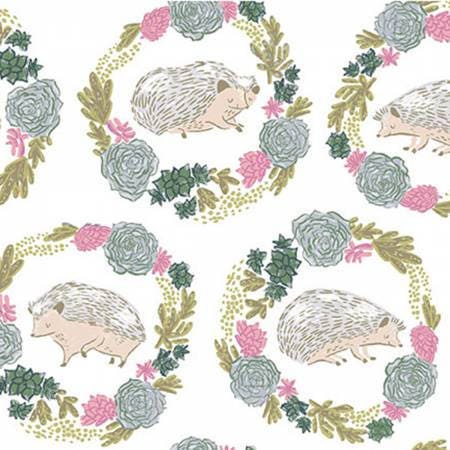 Garden Sanctuary by Rae Ritchie White Hedgehogs Cotton Woven Fabric