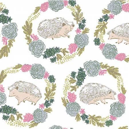 Garden Sanctuary by Rae Ritchie White Hedgehogs Cotton Woven Fabric SRR849