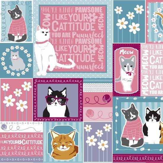 Cat-I-Tude by Ginger Oliphant Cat Patchwork Cotton Woven Fabric 4064 11