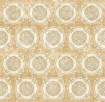 5 Alarm by Dan Morris Fire Department Tonal Shields on Beige 26297E Cotton Woven