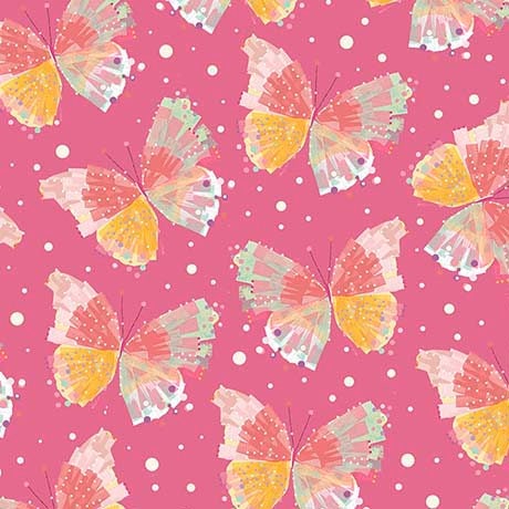 Confetti Blossoms by Turnowsky Butterflies on Pink Cotton Woven Fabric 26235-P