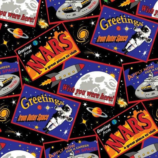 Spacewalk Postcards Glow in the Dark Black 9033G-099 Cotton Woven