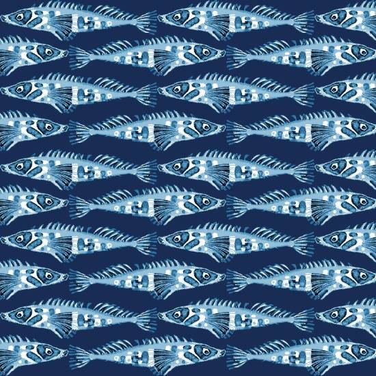 Indigo Coastal Fish Nautical Blue 3994-77 Cotton Woven Fabric