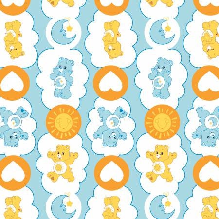 Licensed Care Bears Funshine & Bedtime Bear on Blue 44010103-02 Cotton Woven Fabric
