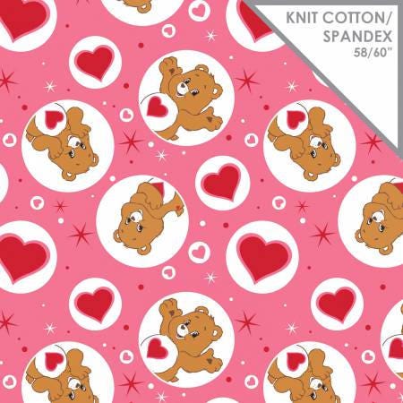 Licensed Care Bears Tenderheart Bear on Pink Cotton Lycra Knit Fabric
