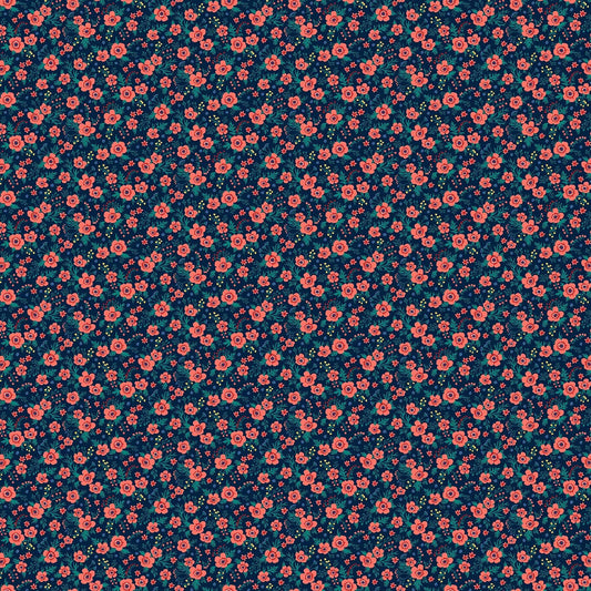 Chloe Collection Mini Pink Floral on Navy Cotton Woven Fabric