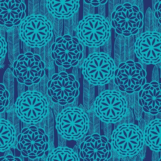 Pachua Dreamcatcher and Medallions 12941-Navy Cotton Woven Fabric