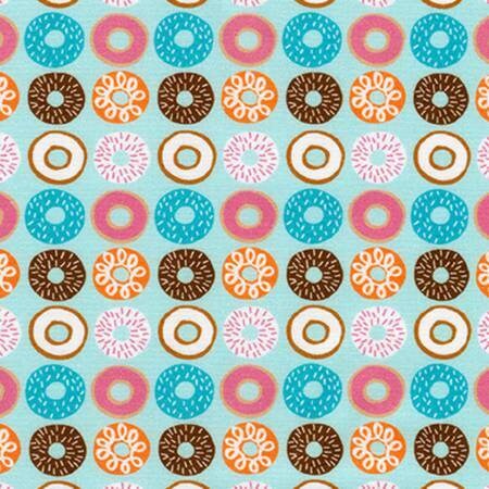 Suzy's Minis by Suzy Ultman Mini Doughnuts on Aqua cotton woven fabric