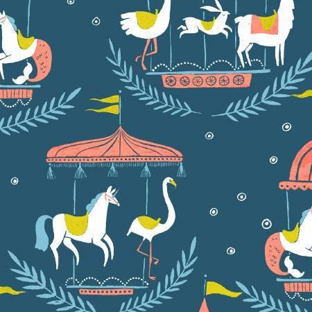 Seaside Carnival by Rae Ritchie Moonlight Merry Go Round on Navy 930 Cotton Woven Fabric