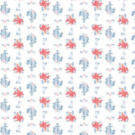 Disney's The Little Mermaid Sebastian and Anchor on White Cotton Woven Fabric