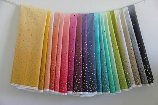 Ombre Confetti by V & Co.  Metallic Dots Mustard 10807-213M Cotton Woven Fabric