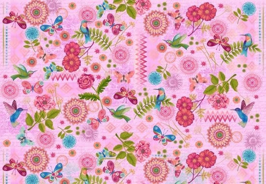 Dancing Wings by Jennifer Brinley Butterfly Patch Pink Cotton Woven Fabric