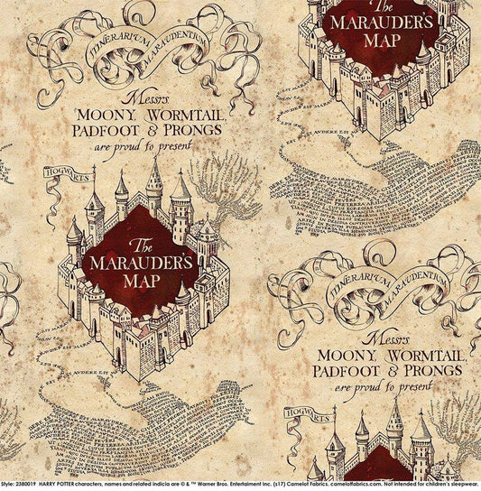 Licensed Harry Potter Marauder's Map Cotton Lycra Knit fabric
