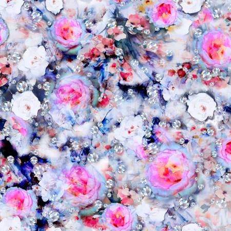 Shine On Digital Collection Jewel Floral & Diamonds Q4433-162 Cotton Woven Fabric