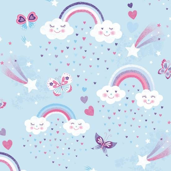 Unicorn Kisses by Lucie Crovatto Rainbows & Clouds on Blue 4054-11 Cotton Woven Fabric