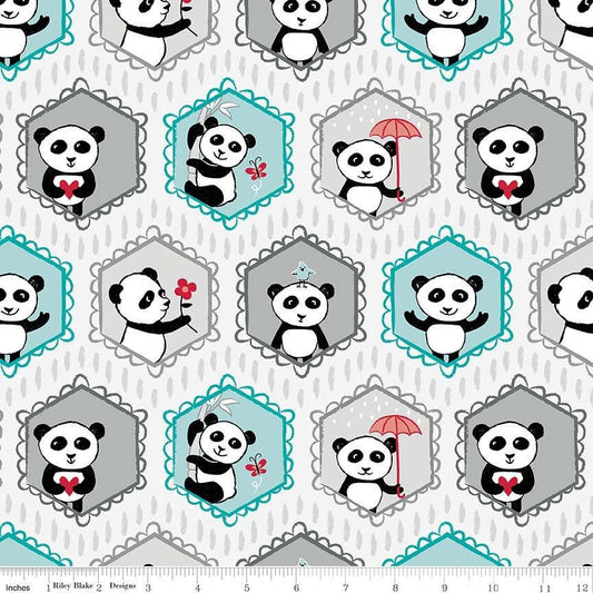 Panda Love by Kelly Panacci Panda Bears on Light Gray C8040-LtGray Cotton Woven Fabric