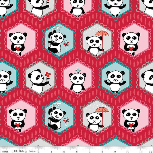 Panda Love by Kelly Panacci Panda Bears on Red C8040-Red Cotton Woven Fabric