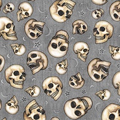 Spellbound Skulls on Gray 26613K Cotton Woven Fabric