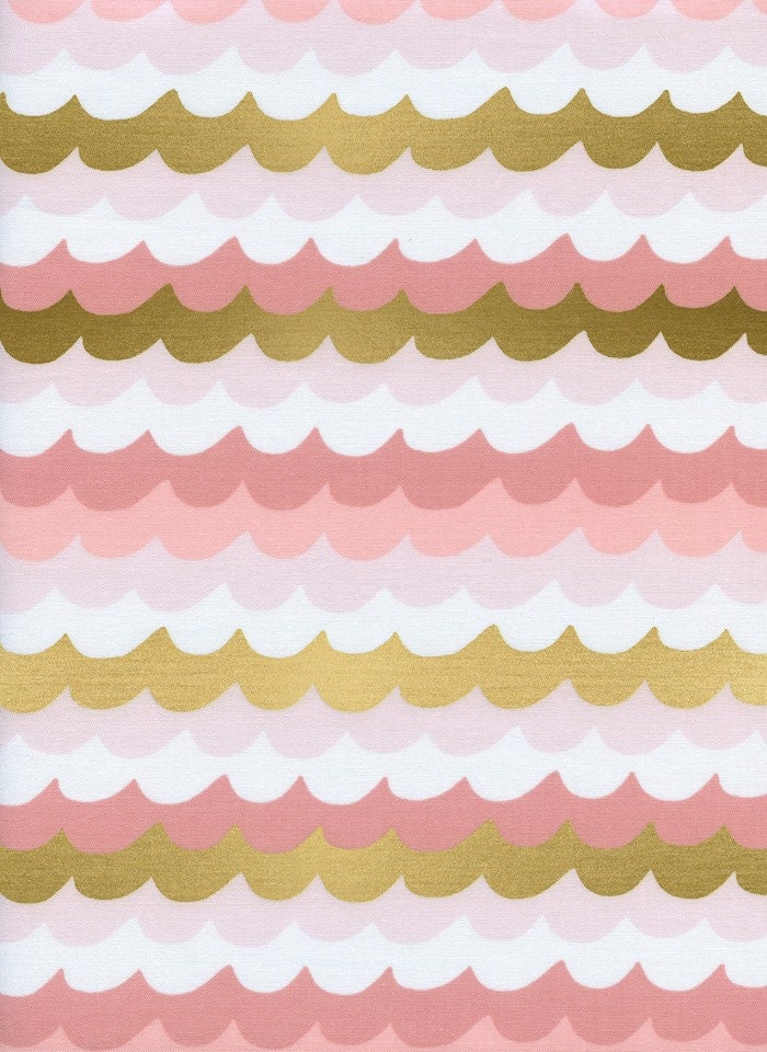 Amalfi by Rifle Paper Co Waves Coral Metallic Gold AB8048-002 Cotton Woven Fabric
