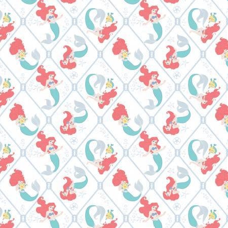 Licensed Disney The Little Mermaid Nautical Net on White, Ariel the Mermaid 85100303-01 Cotton Woven Fabric