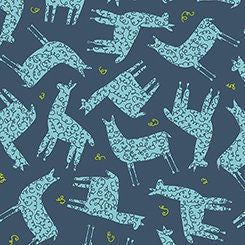 Alpaca Picnic Alpacas Silhouettes on Navy Cotton Woven