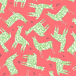 Alpaca Picnic Alpacas Silhouettes on Dark Coral Cotton Woven