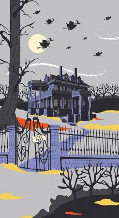 Haunted House 24" Panel Gray P7137-GRAY Cotton Woven Panel