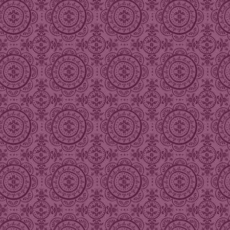 Mulberry Blooms by Sara B Medallion on Purple Cotton Woven Fabric