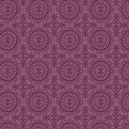 Mulberry Blooms by Sara B Medallion on Purple Cotton Woven Fabric