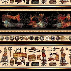 Seamless by Dan Morris Sewing Stripe on Black Cotton Woven Fabric