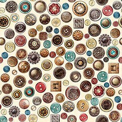 Seamless by Dan Morris Buttons on Cream Cotton Woven Fabric