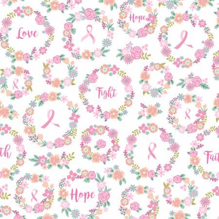 I Believe in Pink by Rosemarie Lavin Design Faith, Hope and Love Pink Ribbon Cotton Woven Fabric