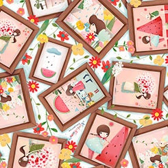 Melon Drop Licensed Santoro Gorjus Overlapping Patches on White Cotton Woven Fabric