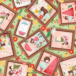 Melon Drop Licensed Santoro Gorjus Overlapping Patches on Light Green Cotton Woven Fabric