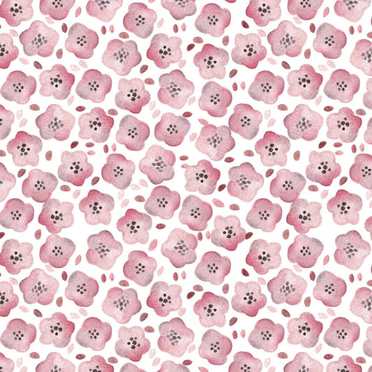 Play Day Pink Flowers 12973-White Cotton Woven Fabric