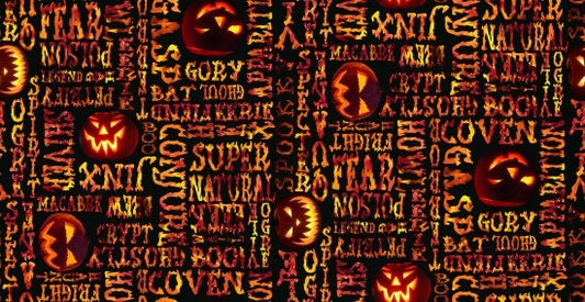 Fright Night Glow In The Dark Fright Words Cotton Woven Fabric