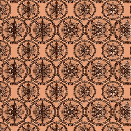 Santoro Adrift Mermaid Star Medallions Terracotta Cotton Woven Fabric