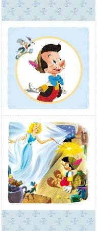 18" Panel Licensed Disney Pinocchio with Jiminy Cricket and Geppetto 85340102JP Cotton Woven Panel