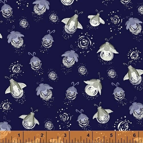 Night Hike by Heather Givens Midnight Fireflies Metallic Cotton Woven Fabric
