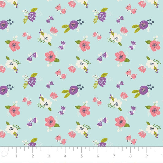 I Believe in Unicorns Flowers in Aqua Cotton Woven