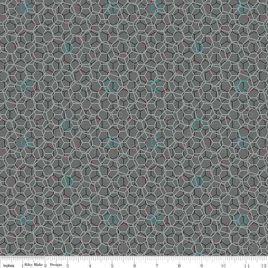 Panda Love Hexies on Light Gray Cotton Woven Fabric