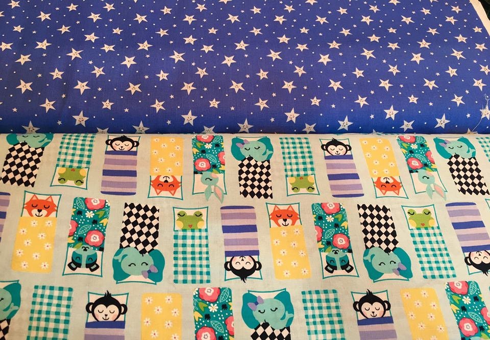 Road Trip Happy Campers Stars on Blue Cotton Woven Fabric