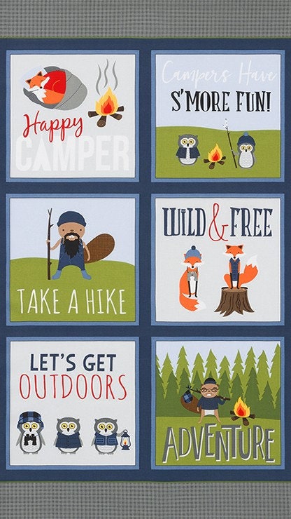 Campsite Critters 24" Panel Lake AHE-17624-73 Cotton Woven Panel