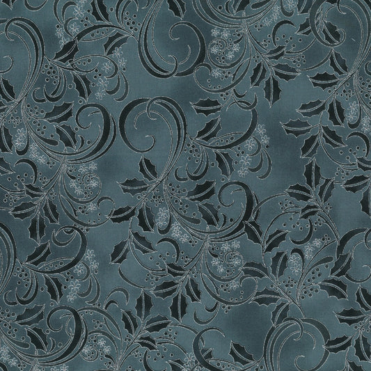 End of Bolt - Half yard and Sugar Rush (bonus inches) - Cardinal Carols Holly Tonal Charcoal/Silver Metallic p7614-55 Cotton Woven Fabric